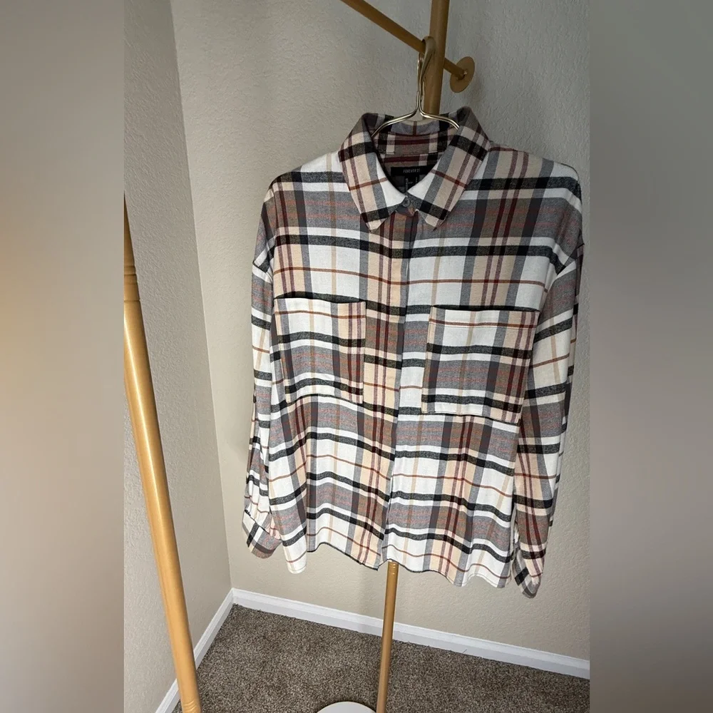 Forever 21 Men's Casual Plaid Shirt - Black, White, Brown - Picture 1 of 4